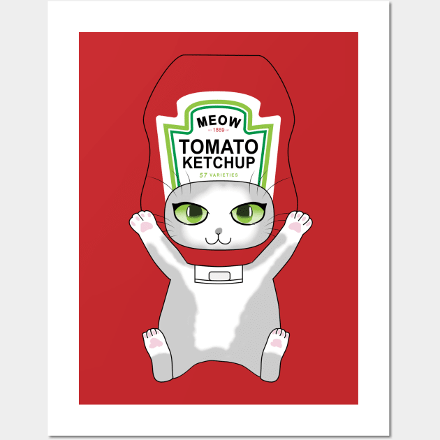 Ketchup Tomato Sauce Cat Wall Art by akwl.design